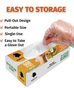 GORILLA SUPPLY 500 BPA Free Premium Disposable Gloves Poly PE LDPE Plastic for Kitchen Food Handling Food Prep Latex & Powder Free (500 Count, Large) Large (Pack of 500) 9 716yFvLTIGL