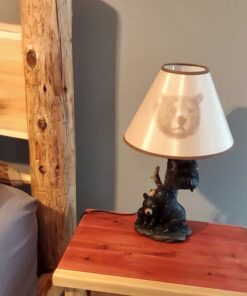 Zeckos Rustic Black Bear Family Table Lamp - Lodge-Inspired Home Lighting - 20" Tall Resin Construction - Charming Bear Face Print Shade - Ideal for Cabins and Dens 14 716yW GjpkL