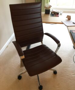 Amazon Basics High-Back Executive Swivel Office Desk Chair with Ribbed Puresoft Upholstery, Lumbar Support, Modern Style, 23.25"D x 24.75"W x 45.25"H, Brick Red 31 717 RVXN8hL