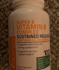 Bronson Super B Vitamin B Complex Sustained Slow Release (Vitamin B1, B2, B3, B6, B9 - Folic Acid, B12) Contains All B Vitamins 100 Tablets Unflavored 100 Count (Pack of 1) 22 7170Y9KFnyL