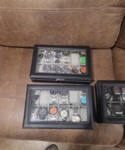 Sodynee WBPU12-03 Watch Dislpay Box Organizer, Pu Leather with Glass Top, Large, Black 12"(D) x 7.5"(W) x 3.2"(H) 20 717497hqwHL