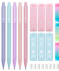 Four Candies Cute Mechanical Pencil Set, 6PCS Pastel Pencils 0.5mm & 0.7mm with 360PCS HB Pencil Leads, 3PCS Erasers and 9PCS Eraser Refills, Aesthetic Mechanical Pencils for Girls Writing 0.5&0.7 mm 34 71755jmNDXL
