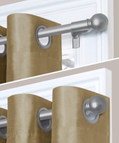 Maytex Window Curtain Rod, Easy Install Twist and Shout Telescoping Tension Rod, Adjustable 28" to 48", No Tools Needed, with Decorative Round Finials, Brushed Nickel 28 to 48 in. Decorative Rod 18 7176NnOLmtL