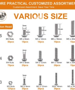 Alternative view of Comdox 500Pcs M3 M4 M5 Stainless Steel Button Head Hex Socket Head Cap Bolts Screws Nut Assortment Kit