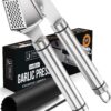 ORBLUE Garlic Press Stainless Steel - Premium Professional Grade Garlic Mincer, Crusher & Peeler Set - Easy Clean, Dishwasher Safe & Rust-proof Ageless Silver 10 7176h9GR8L