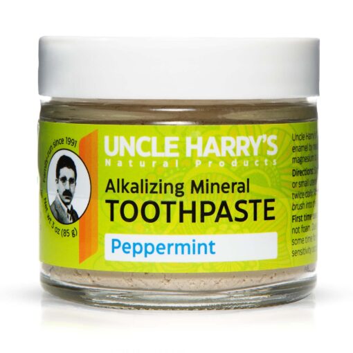 Uncle Harry's Peppermint Remineralizing Toothpaste | Natural Whitening Toothpaste Freshens Breath & Promotes Enamel | Vegan Fluoride Free Toothpaste 3 Ounce (Pack of 1)