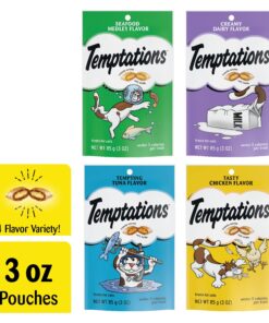 TEMPTATIONS Classic Crunchy and Soft Cat Treats Feline Favorite Variety Pack, 3 oz. Pouches,4 Count 4 Count (Pack of 1) 28 7176qBuWKtL