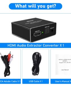 Tendak 4K x 2K HDMI to HDMI and Optical TOSLINK SPDIF + 3.5mm Stereo Audio Extractor Converter HDMI Audio Splitter Adapter(HDMI Input, HDMI + Digital/Analog Audio Output),AV-096-BK 27 71776DkMtlL