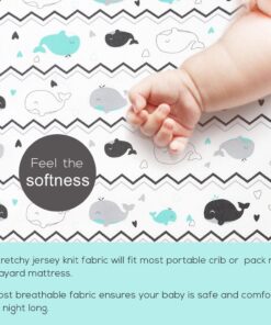 Stretchy Fitted Crib Sheets Set BROLEX 2 Pack Portable Crib Mattress Topper for Baby Boys Girls,Ultra Soft Jersey,Full Standard,Elephant & Whale Grey Teal 24 7177cgLvu8L 2