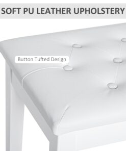 HOMCOM Piano Bench, Duet Piano Chair with Faux Leather Padded Cushion and Wooden Frame, Button Tufted Keyboard Bench, White Country White 36 7178UwBIlSL