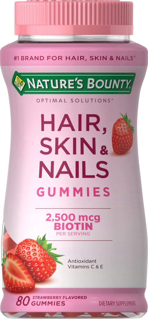 Nature's Bounty Optimal Solutions Hair, Skin and Nails Gummies, Strawberry, 80 Count