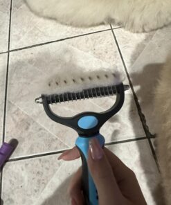 Pet Grooming Brush and Metal Comb Combo, Cat Brush Dog Brush for Shedding, Undercoat Rake for Dogs Grooming Supplies, Dematting Deshedding Brush Dogs Shedding Tool for Long matted Haired Pets, Blue 33 717Al yhTDL