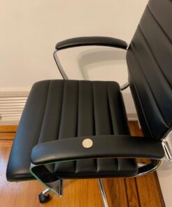 Amazon Basics High-Back Executive Swivel Office Desk Chair with Ribbed Puresoft Upholstery, Lumbar Support, Modern Style, 23.9"D x 24.69"W x 41.5"H, Black 67 717DpxayooL