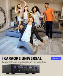 Donner Bluetooth 5.0 Stereo Audio Amplifier Receiver, 4 Channel 440W Peak Power Home Theater Stereo Receiver with USB, SD, FM, 2 Mic in Echo, RCA, LED, Speaker Selector for Studio, Home - MAMP5 18 717EYhWUePL