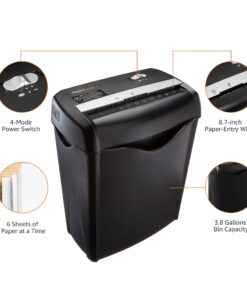 Amazon Basics 6 Sheet Cross Cut Paper and Credit Card Home Office Shredder with 3.8 Gallon Bin, Black 30 717FKWtRL