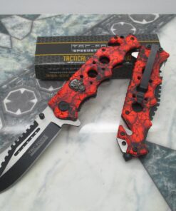 Alternative view of Tac Force Assisted Opening Rescue Glass Breaker Bright Red Skull Design Hunting Camping Tatical Pocket Knife