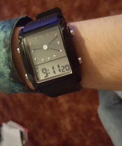 FANMIS Men's Rectangle Dial Sports Wrist Watches with 7 Colors Optional LED Backlight Multifunctional Alarm Stopwatch 12/24H Rubber Strap Watch Black 28 717HFqkihDL