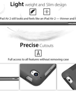 iPad Air 2 Case, ROARTZ Gray Slim Fit Smart Rubber Coated Folio Case Hard Shell Cover Light-Weight Auto Wake/Sleep for Apple iPad Air 2nd Generation A1566/A1567 Retina Display 10 717IUzeFDjL