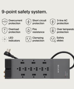 Belkin Power Strip Surge Protector - 12 AC Multiple Outlets & 8 ft Long Flat Plug Heavy Duty Extension Cord for Home, Office, Travel, Computer Desktop, Laptop & Phone Charging Brick (3,940 Joules) 12 Outlet Strip + Cable & Phone protection 29 717IXaq0R8L