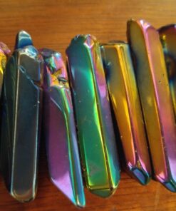SUNYIK Rainbow Aura Titanium Coated Crystal Points Quartz Polished Sticks Spikes Point Beads 15 inch Strand Drilled 0.5"-1.6" #3-Rainbow(Polished) 16 717Jg6bqJIL