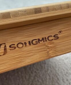 SONGMICS Laptop Desk, Folding Lap Tray, Bamboo Bed Desk with Tilting Top, Small Drawer, for Home Office, Bedroom, Natural ULLD01N 106 717JkKuUJL