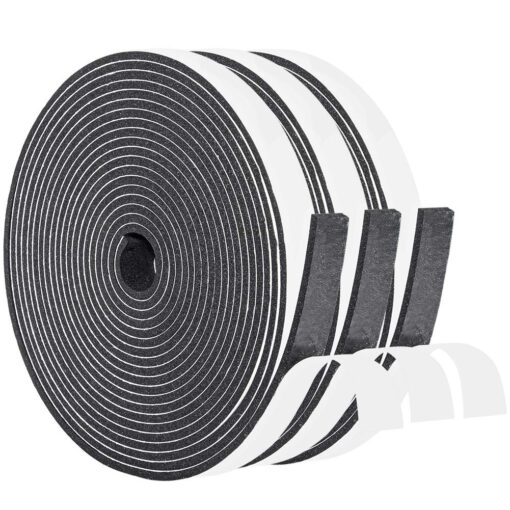 Yotache Adhesive Foam Tape 3 Rolls Total 50 Feet Long 1/2 Inch Wide X 1/8 Inch Thick, Insulation Soundproofing Neoprene Rubber Door Weather Stripping, 3 X 16.5 Ft Each 1/2 x 1/8"