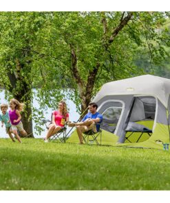 CORE 6 Person Instant Cabin Tent | Portable Large Pop Up Tent with Easy 60 Second Camp Setup for Family Camping | Included Hanging Organizer for Outdoor Camping Accessories Light Gray/Green 22 717KGqI63ML