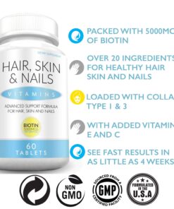 Mauricettes Hair Skin and Nails Vitamins - Blend of Over 20 Ingredients - Collagen Biotin Keratin - Natural Growth & Strengthener 12 717KJIc9fsL
