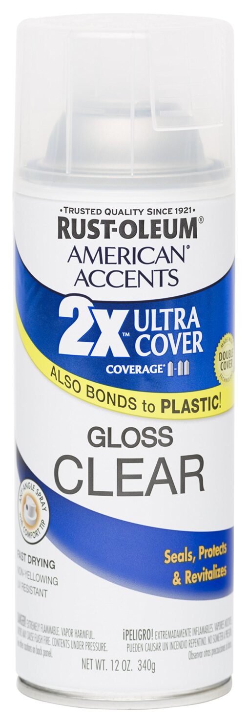 Rust Oleum 280702 American Accents Ultra Cover 2X Spray Paint, Gloss Clear, 12-Ounce 11 to 12 Ounces