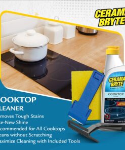 Cerama Bryte Combo Kit POW-R Grip, Scraper, Pad & Removes Tough Stains Cooktop and Stove Top Cleaner for Glass - Ceramic Surfaces, 10 Ounces, 4 Piece 35 717LKfKCutL