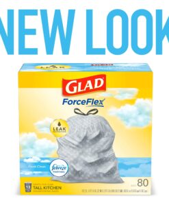 Glad ForceFlex Tall Kitchen Drawstring Trash Bags, 13 Gallon, Fresh Clean Febreze, 80 Count, Package May Vary 80 Count (Pack of 1) 24 717Lo9zasL