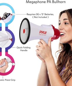Pyle Portable Bullhorn Megaphone Speaker with Built-in Siren & Voice Recorder - 30W Power, 800 Yard Range - Great for Football, Soccer, Baseball, Hockey, Basketball, Cheerleading and More 16 717LwYXl7ML