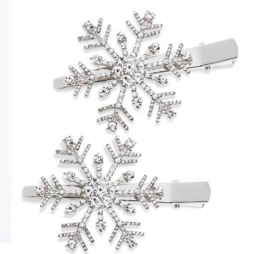 HZEYN Christmas Snowflake Hair Clips Winter Holiday Jewlry Big Crystal Snowflake Hairpin Barrette Wedding Bridal Hair Accessories (Silver) Silver