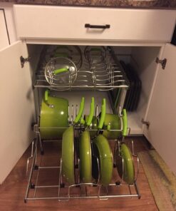 Rev-A-Shelf 2-Tier Kitchen Cabinet Pull Out 21" Cabinet Organizer for Pots, Pans, and Lid Cookware, Adjustable Heavy Duty Wire, Chrome, 5CW2-2122-CR 21 in. 44 717Ml1KSnZL