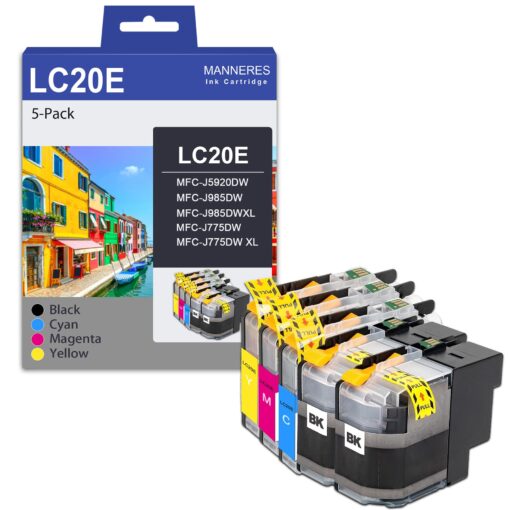 LC20E Super High Yield Ink Cartridges(5-Pack, 2BK/1C/1M/1Y)-Lvan Compatible LC20E Ink Cartridge Set Replacement for Brother LC20E MFC-J5920DW MFC-J985DW MFC-J985DW XL MFC-J775DW Printer