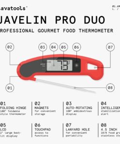 Lavatools PX1D Javelin PRO Duo Ultra Fast Professional Digital Instant Read Meat Thermometer for Grill and Cooking, 4.5" Probe, Auto-Rotating Backlit Display, Splash Resistant – Olive 14 717NziXdfUL 1