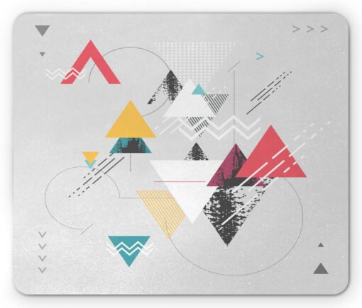 Ambesonne Abstract Mouse Pad, Abstract Geometric Modern Design with Triangle and Typed Detailed Art, Rectangle Non-Slip Rubber Mousepad, Standard Size, Mustard Pale Grey Teal