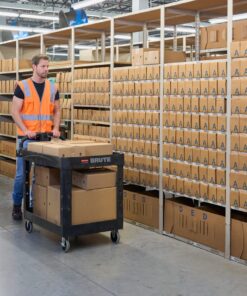 Rubbermaid Commercial Products 2-Shelf Utility/Service Cart, Medium, Lipped Shelves, Ergonomic Handle, 500 Lbs Capacity, for Warehouse/Garage/Cleaning/Manufacturing (FG452088BlA) Black 50 717PD2 y33L