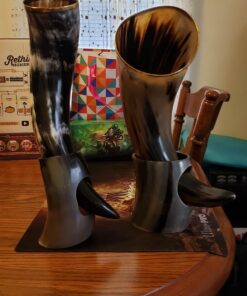 AleHorn Viking Horn Mug with Stand | Viking Drinking Horn Mug, Viking Cup | Handcrafted Tankard Mug, Viking Beer Mug | Viking Drinking Cup | Viking Mugs | Horn Cup - Viking Mug | Polished 20 oz XL - 20oz 45 717PZ wXDsL