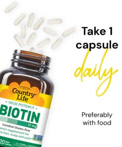 Country Life Biotin High Potency, 10mg, 120 Count, Certified Gluten Free, Certified Vegan, Verified Non GMO 120 Count (Pack of 1) 14 717PeE5vKjL