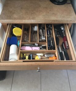 Expandable Bamboo Silverware Organizer 6-8 Slots Adjustable Amazing Drawer Inserts with Deep Dividers. EASY TO INSTALL, Storage of Flatware , Cutlery, Wooden or Stainless Utensil - Kitchen Knives 36 717RKBqxDrL