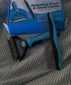 Pet Grooming Brush and Metal Comb Combo, Cat Brush Dog Brush for Shedding, Undercoat Rake for Dogs Grooming Supplies, Dematting Deshedding Brush Dogs Shedding Tool for Long matted Haired Pets, Blue 25 717ShSyKgpL