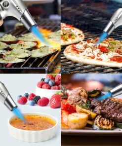 Blow Torch, Professional Kitchen Cooking Torch with Lock Adjustable Flame Refillable Mini Blow Torch Lighter for BBQ, Baking, Brulee Creme, Crafts and Soldering(Butane Gas Not Included) Silver+black 29 717Sm4bUNIS