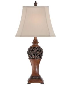 Regency Hill Exeter Traditional Style Table Lamps 30" Tall Full Size Set of 2 Bronze Wood Carved Leaf Creme Rectangular Bell Shade Decor for Living Room Bedroom House Bedside Nightstand Office 28 717Sue31qnL 3