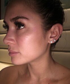 Amazon Essentials Plated Sterling Silver Cubic Zirconia Stud Earrings (Round & Princess) White/Platinum 6.5 mm Round Cut 45 717UJU55VYL