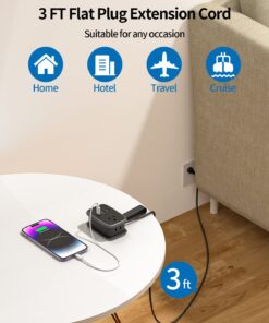 NTONPOWER Travel Power Strip with USB Ports, Portable Small Power Strip with 3FT Wrapped Flat Plug Extension Cord, 2 Outlets 3 USB Ports, Non Surge Protector for Cruise Ship Hotel Black 2 Outlets 3 USB-A 1 Pack 44 717VQGCh5bL
