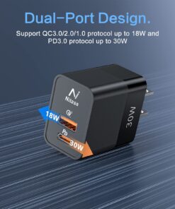 2 Pack USB C Wall Charger,NITASA 30W 2 Port PD Fast Charger Adapter for iPhone 15/15 Pro/14 Pro Max/13/12/iPad SE, Super Fast Charger Block(25W PPS) Type C for Samsung S23/S22,Pixel 6 7/8 Pro Black+Black 2 PACK 10 717VtpWsoZL