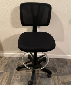 Amazon Basics Mid-back Mesh Office Drafting Chair Stool with Adjustable Footrest, Black No Arms 68 717W6ocH5kL