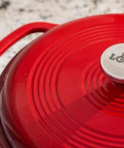 Lodge 6 Quart Enameled Cast Iron Dutch Oven with Lid – Dual Handles – Oven Safe up to 500° F or on Stovetop - Use to Marinate, Cook, Bake, Refrigerate and Serve – Island Spice Red 37 717WiV6MsL