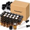 Teenitor Oil Bottles for Essential Oils, 36 Pcs 2 ml (5/8 Dram) Amber Glass Vials Bottles, with Orifice Reducers and Black Caps, with 2 Free Glass Transfer Eye Droppers 44 717XrfgfmhL
